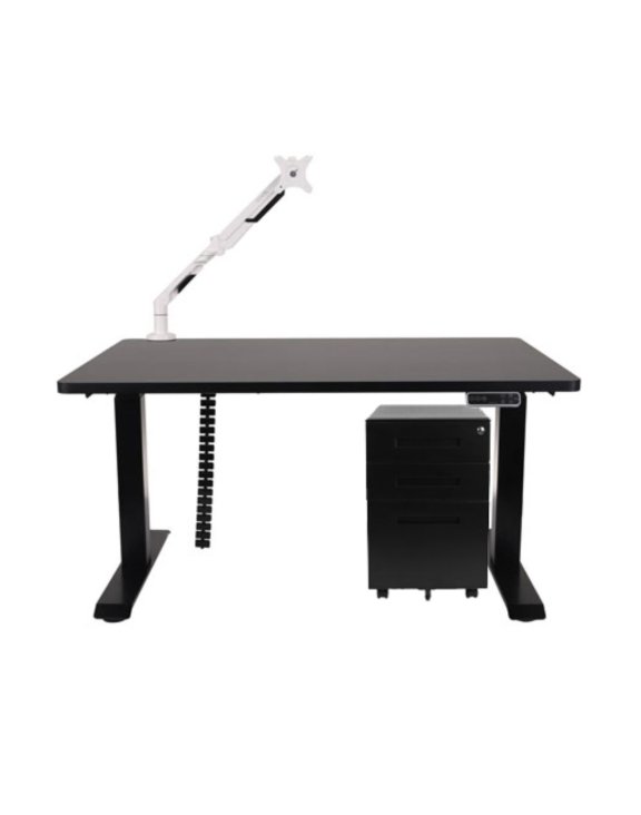Zestaw: Biurko Alto 101 Black + uchwyt na monitor + osłona kabli + kontenerek