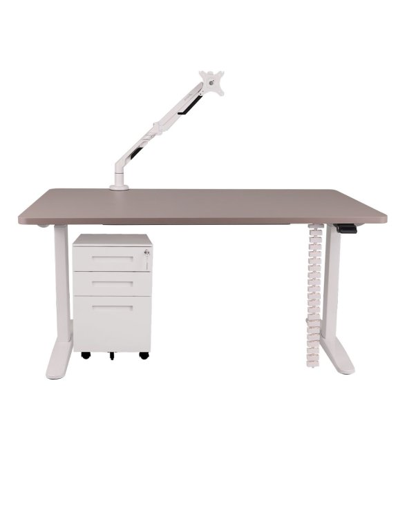 Zestaw: Biurko Alto 102 White + uchwyt na monitor + osłona kabli + kontenerek