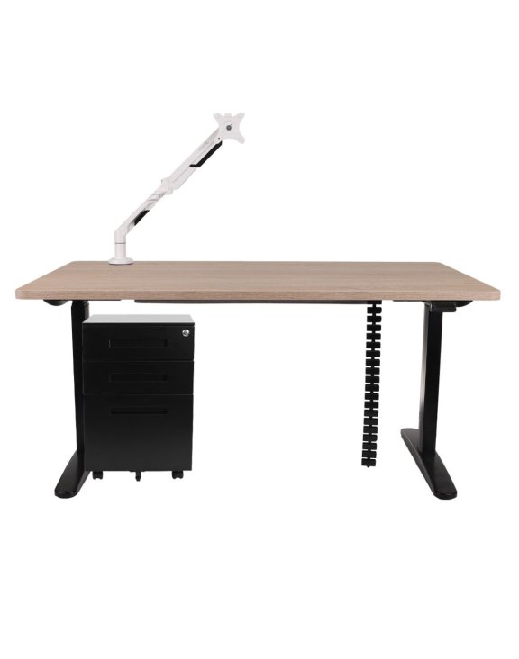 Zestaw: Biurko Alto 102 Black + uchwyt na monitor + osłona kabli + kontenerek