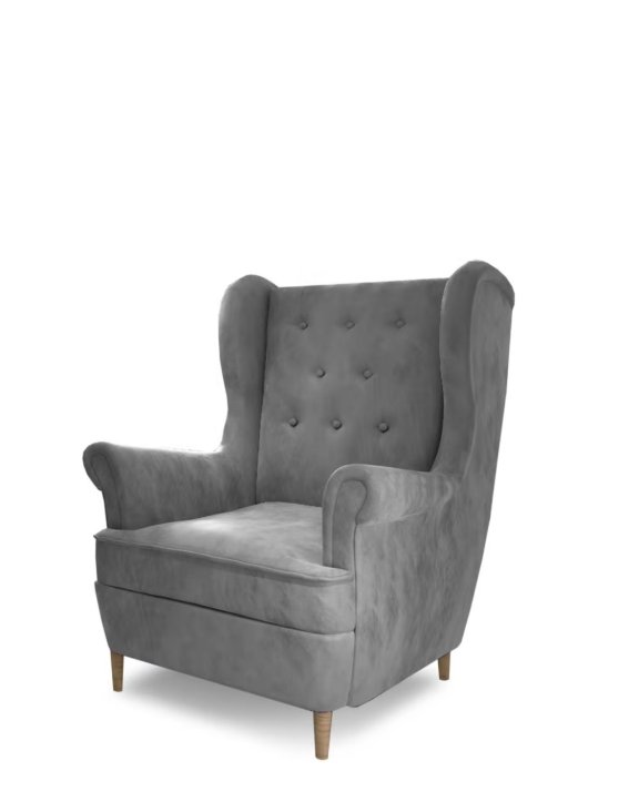 Fotel uszak Aros 1F, szary, velvet