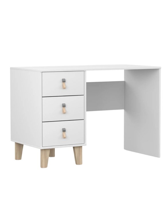 Biurko Figo 3S – 3 szuflady, skórzane uchwyty