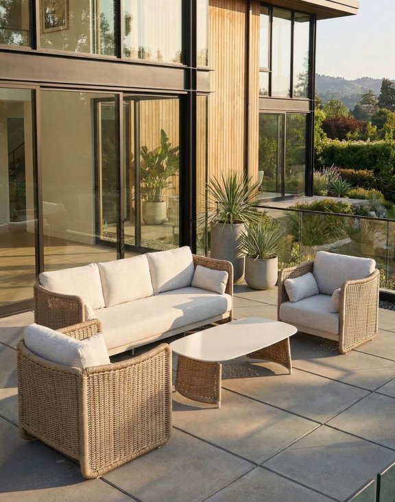 Zestaw ogrodowy Corsica: sofa, 2 fotele i stolik kawowy, aluminium, technorattan