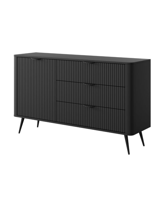 Elegancka czarna komoda do salonu z ryflowanym frontem Lante D 138 d3S