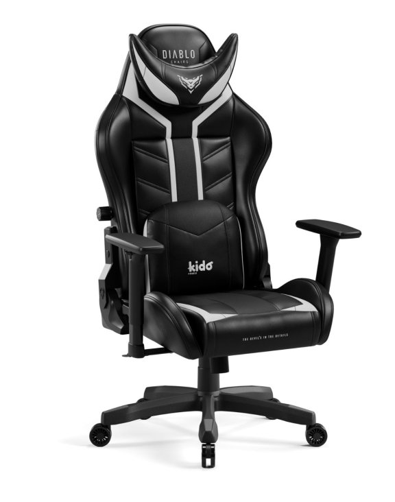 Fotel gamingowy dla dzieci X-Ray Kido by Diablo: czarno-biały