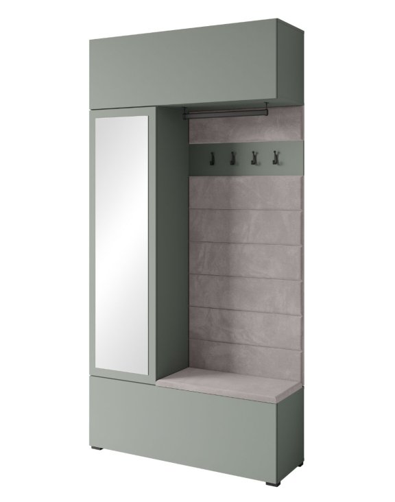 Szafa z siedziskiem do przedpokoju 115 cm garderoba Tejo mglista zieleń (TEJ009C+TEJ244)