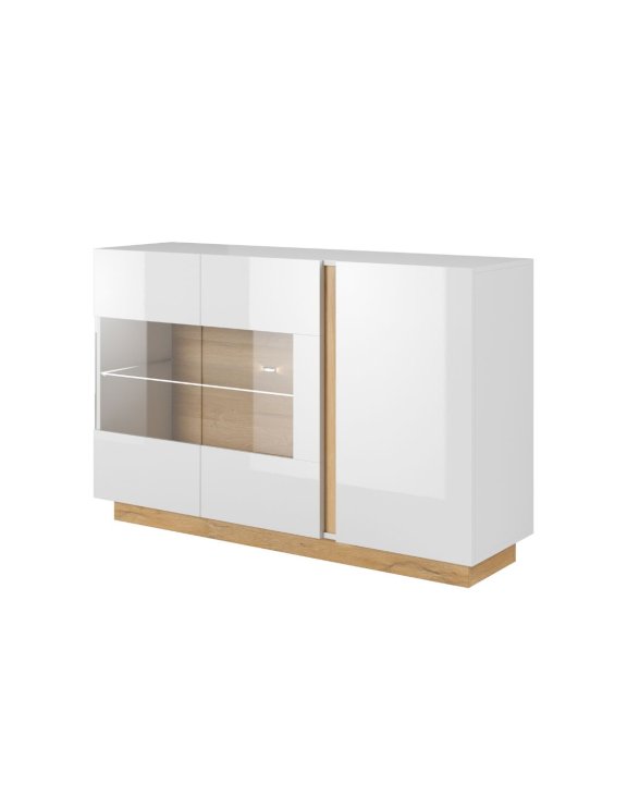 Komoda z witryną do salonu biały połysk Arco E 138 cm