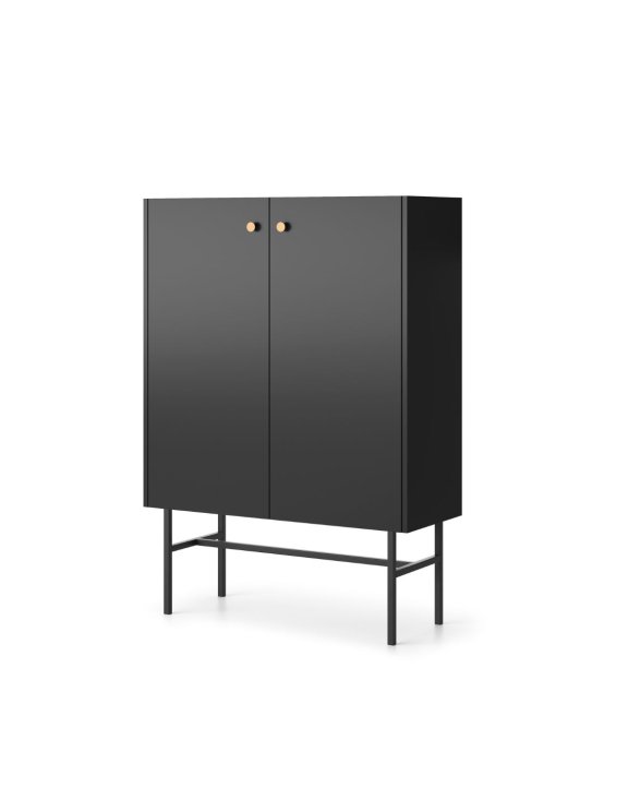 Komoda czarna Diva z drzwiami i półkami na metalowym stelażu (2D) 93 cm