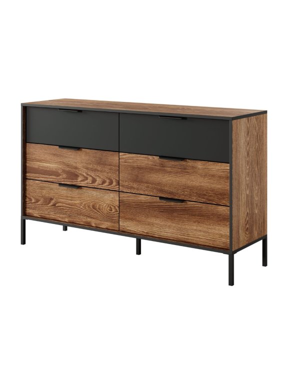 Komoda Milton B 138 cm 6 szuflad kasztan + antracyt