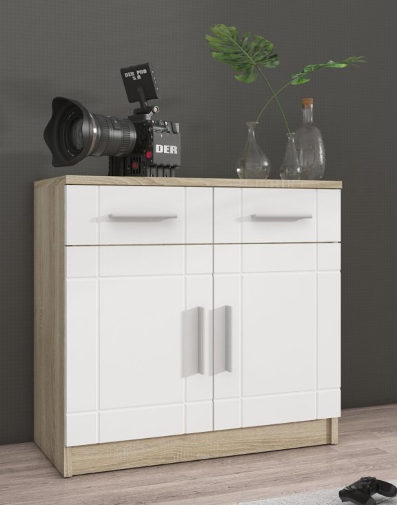 Komoda Paris Biały, Dąb Sonoma 2F2S