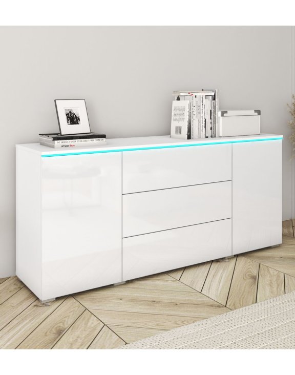 Komoda z szufladami i szafkami Vera 150 cm biały połysk