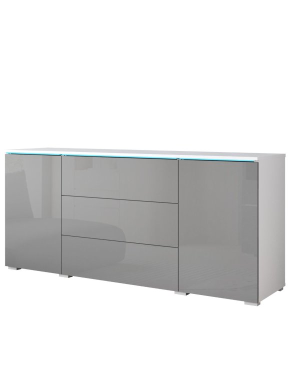 Komoda z szufladami i szafkami Vera 150 cm biały/szary połysk