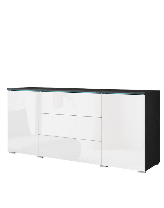 Komoda z szufladami i szafkami Vera 150 cm matera/biały połysk