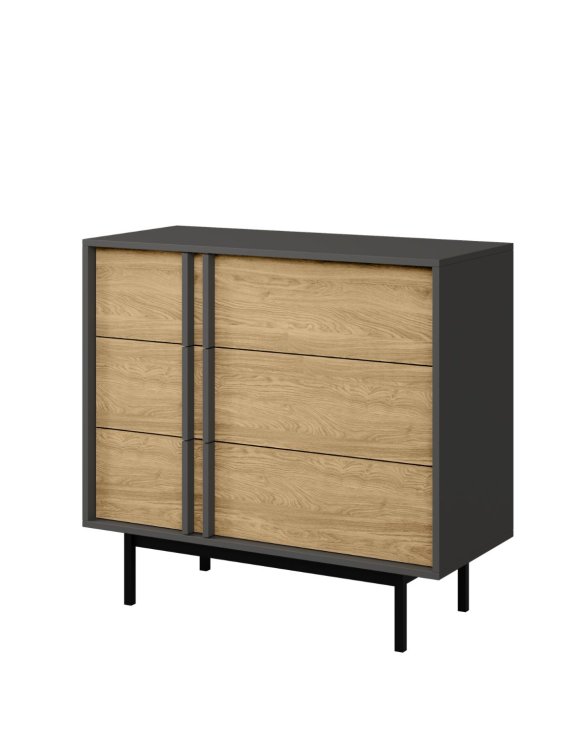 Komoda z szufladami 90 cm na nóżkach (Reg8 Alsy antracyt/dąb olejowany)