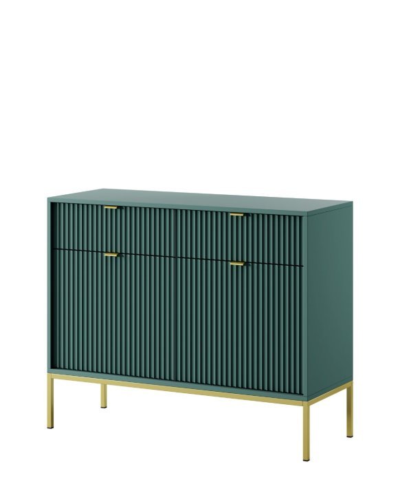 Komoda ryflowana Nova zielona z szufladami (KSZ104), green/gold