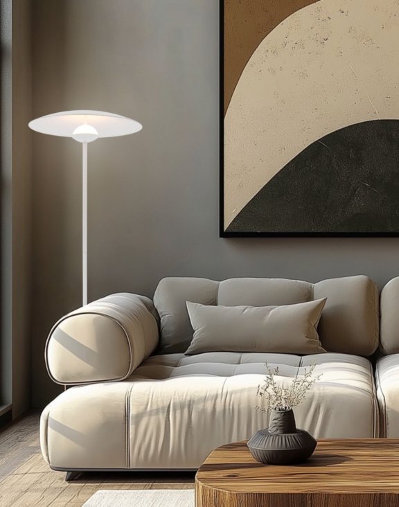 Lampa podłogowa stojąca LED biały klosz talerz LUND
