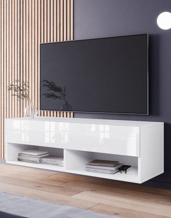 Szafka pod telewizor 100 cm wisząca/stojąca biały połysk Lowboard A
