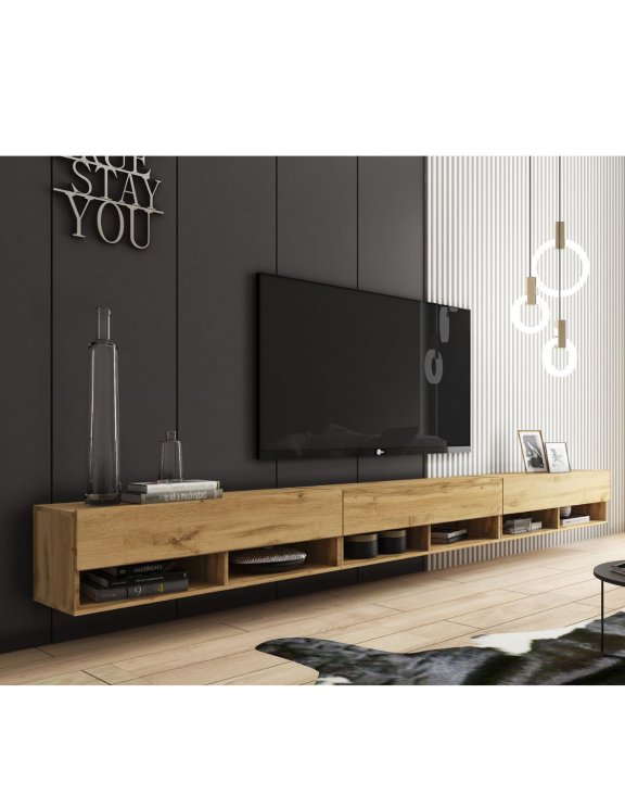 Szeroka szafka RTV 300 cm dąb wotan Lowboard A (LOWA300WW + LED)