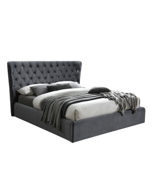 Łóżko tapicerowane z kryształami Carven Velvet Bluvel 14