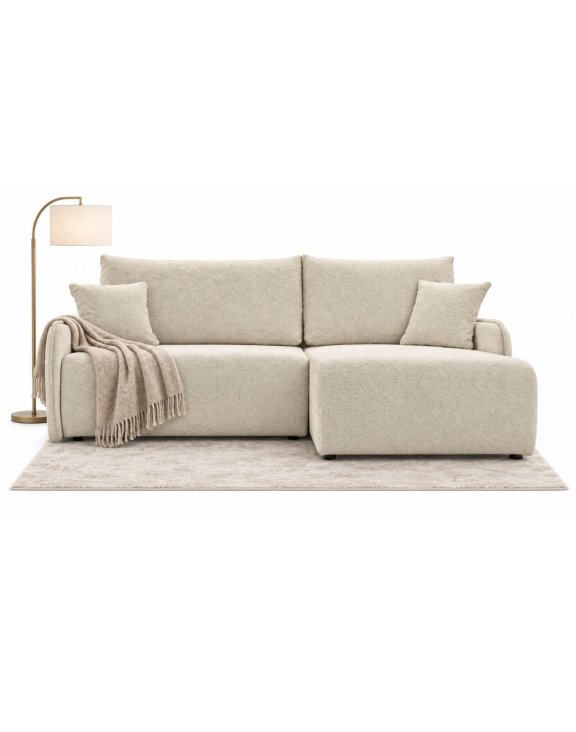Mały narożnik z funkcją spania Mirabella 198 cm prawostronny tkanina boucle - wysyłka 24 - 48h express