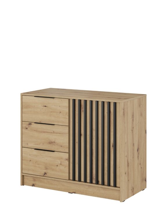 Komoda Nelly 2D z czarnymi lamelami, dąb artisan