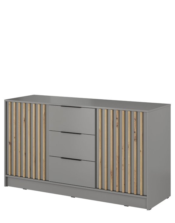 Komoda z szufladami Nelly 3D, lamele dąb artisan, szara