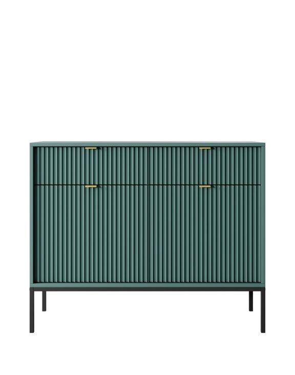 Komoda ryflowana Nova zielona z szufladami (KSZ104), green/black
