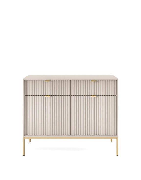 Komoda ryflowana Nova kaszmir z szufladami (KSZ104), cashmere/gold