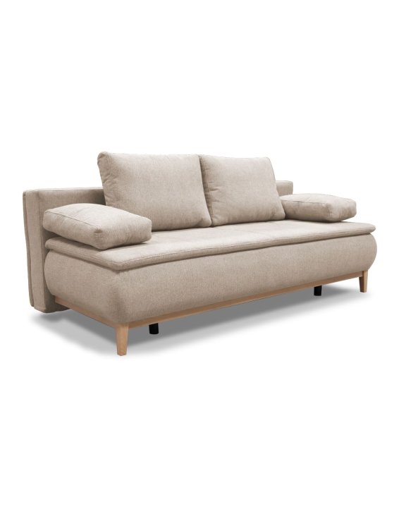 Mała sofa skandynawska z funkcją spania Molly na drewnianej podstawie 202 cm