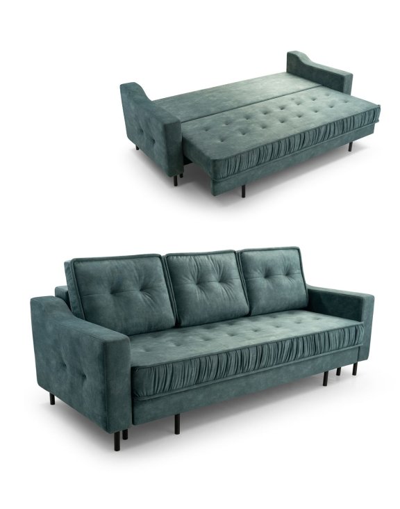 Stylowa sofa z funkcją spania Ara na wysokich nóżkach