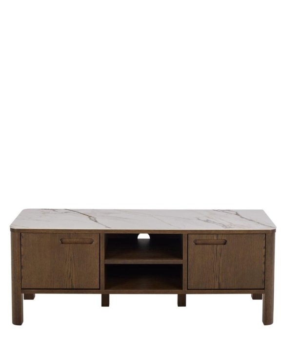 Szafka RTV Southampton 120 cm, dąb dymiony i blat ceramiczny