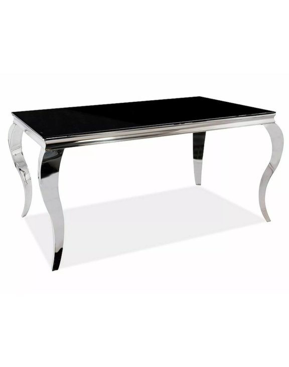 Stół Prince 150x90 cm – czarny blat ze szkła hartowanego i chromowane nogi w stylu glamour