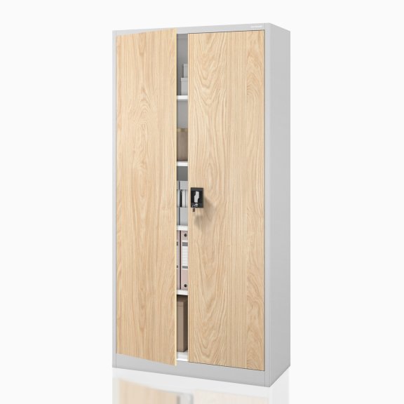 Biurowa szafa metalowa JAN Eco Design: szara/dąb sonoma
