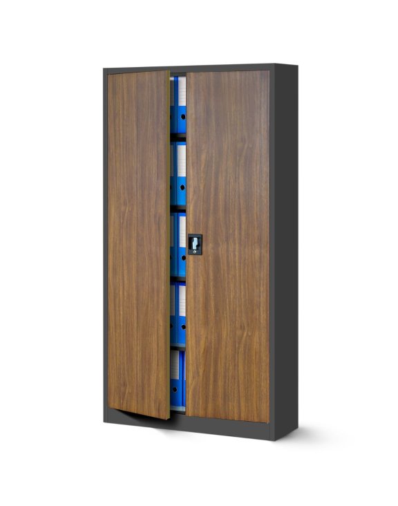 Biurowa szafa metalowa JAN: antracytowa/orzech 90x185 cm