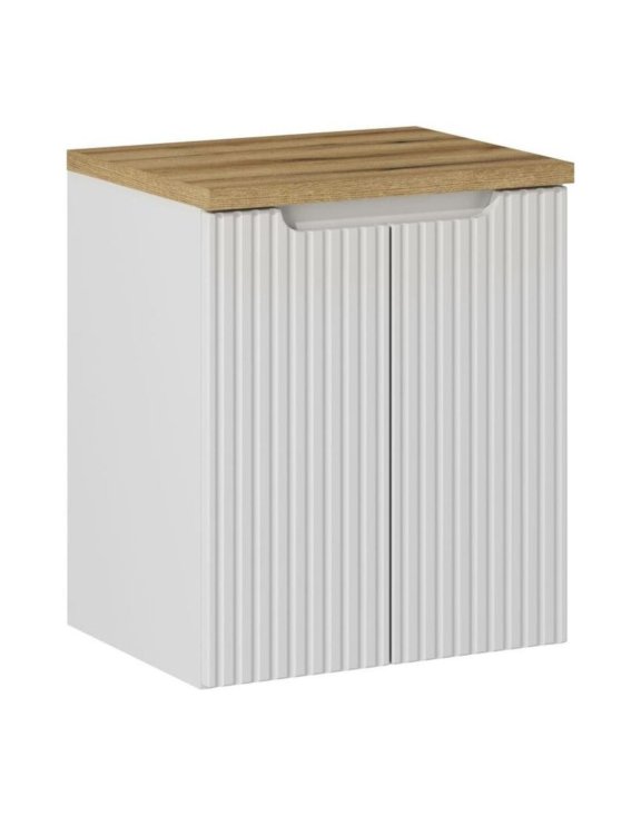 Szafka pod umywalkę 50 cm z blatem: biała, ryflowane fronty (NOVA WHITE 82-50-2D)