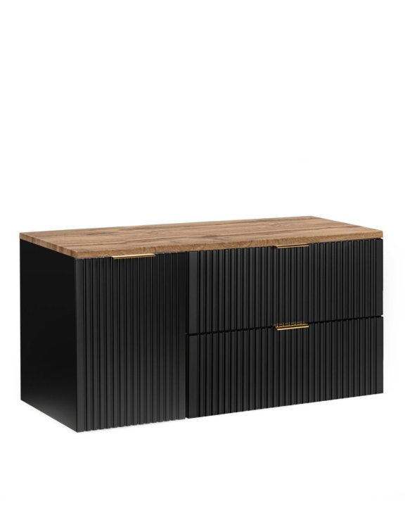 Szafka pod umywalkę 120 cm z koszem na pranie i szufladami Adel Black (SET-ADB B WOTAN 120CM LB)