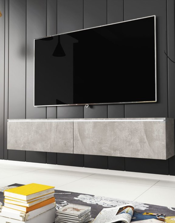 Szafka RTV LED 140 cm wisząca lub stojaca beton Lowboard D