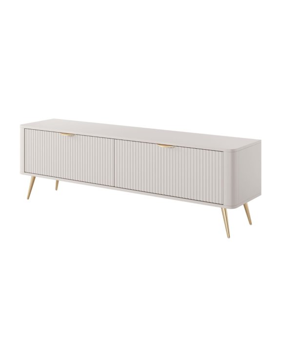 Szafka RTV Lante F 163 cm beżowa – elegancka, ryflowana, na nóżkach