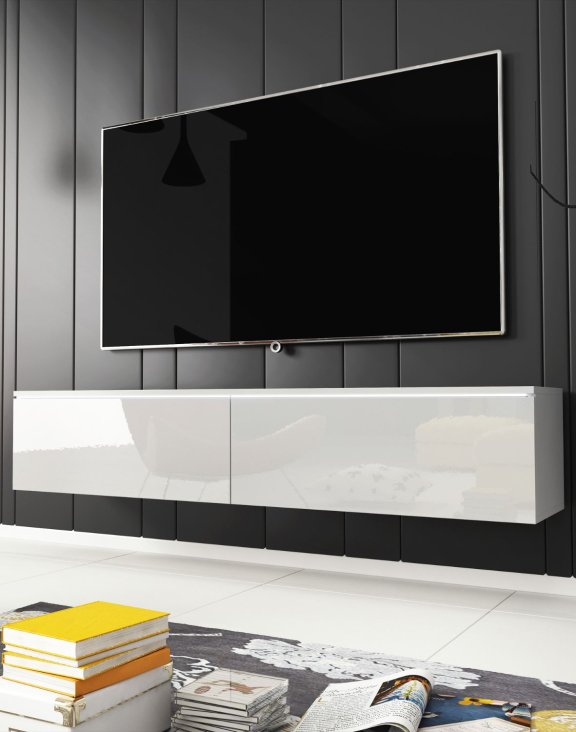 Szafka pod telewizor 140 cm wisząca lub stojaca biały połysk Lowboard D