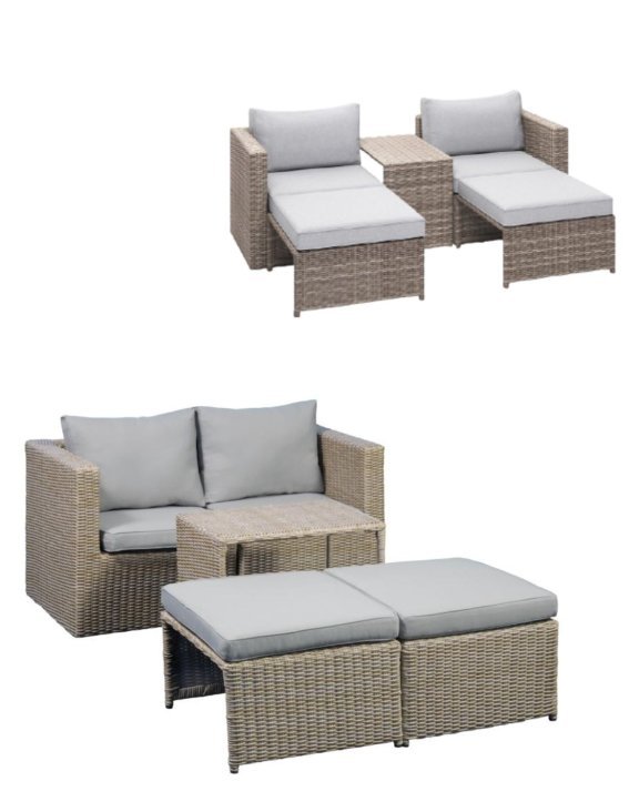Zestaw ogrodowy modułowy 5w1 - sofa, 2 fotele i pufy 80150000 (2917) - OUTLET