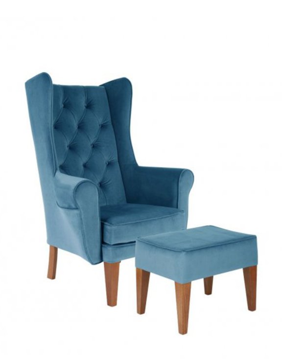 Zestaw: fotel Uszak Chesterfield + pufa Uszak