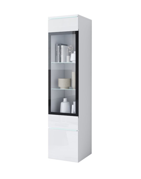 Wąska witryna LED słupek Vera biały połysk (VRB00002+LED)