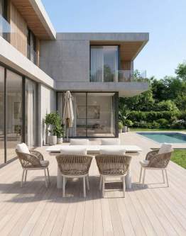 Set de grădină Adora: masă extensibilă + 6 scaune, ivoar/bej