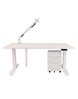 Zestaw: Biurko Alto 101 White + uchwyt na monitor + osłona kabli + kontenerek