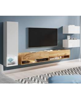 Wisząca meblościanka do salonu dąb wotan/biały połysk Amadeo (AMD0W01)