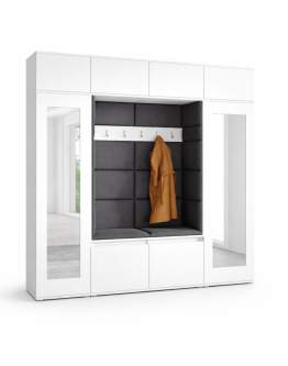 Biała garderoba do przedpokoju Emi 32 z lustrami i panelami tapicerowanymi