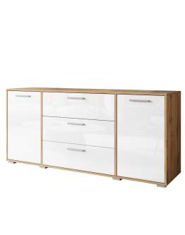 Nowoczesna komoda Bogota 150 biały połysk/dąb wotan (BOG150W0)