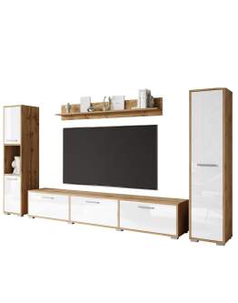 Komplet mebli do salonu Bogota XL: dąb wotan/biały połysk (BOG01W0)