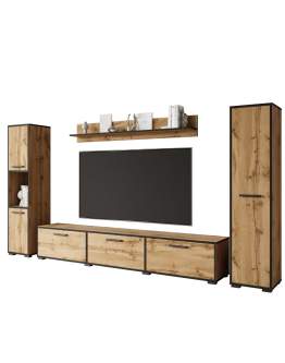 Komplet mebli do salonu Bogota XL: dąb wotan/czarny grafit (BOG01W/Z)