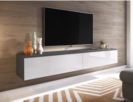 Comodă TV suspendată/independentă Lowboard, matera/alb lucios (180 cm)