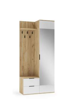Garderoba do przedpokoju z lustrem Coral, dąb złoty/biały